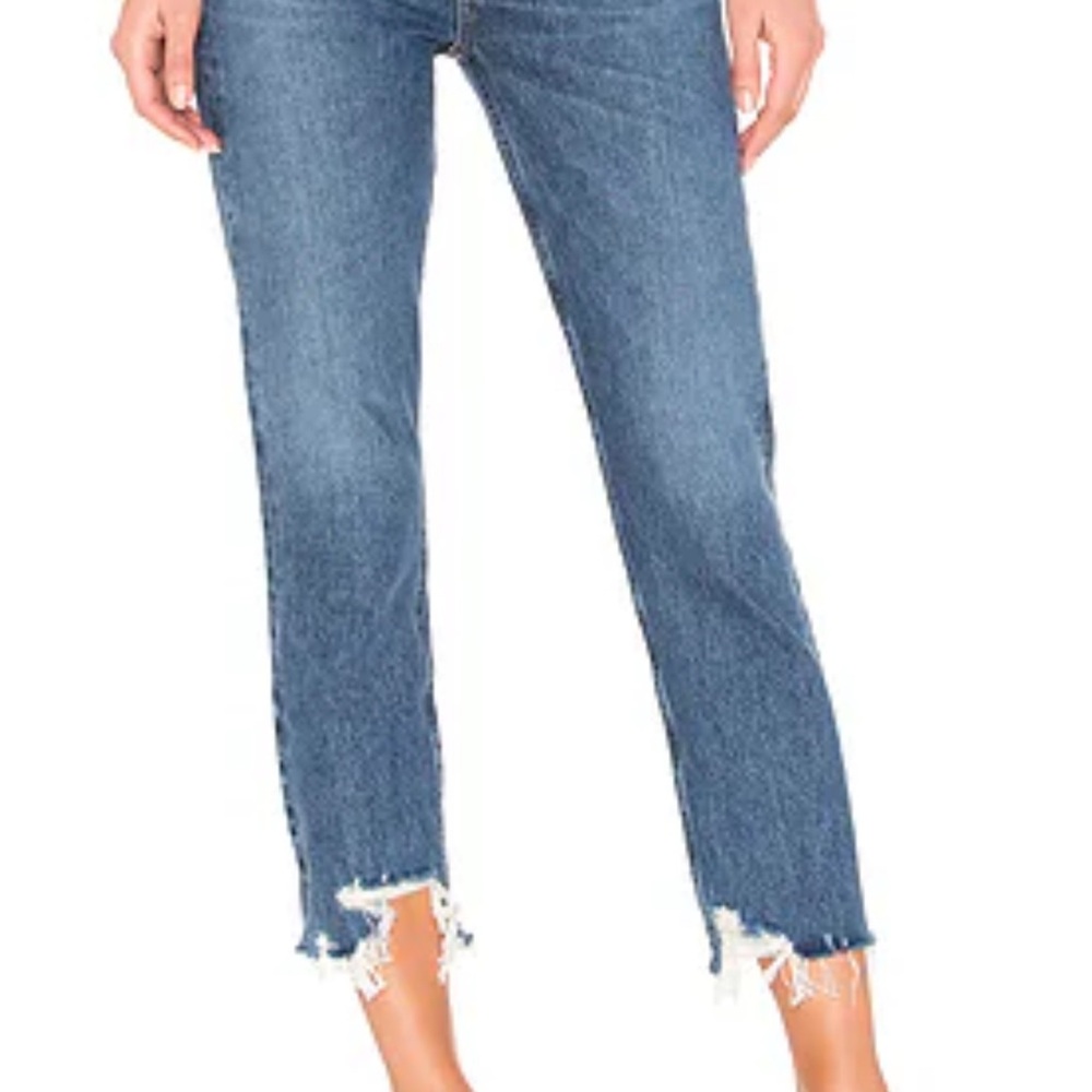 Agolde Riley Distressed Blue Straight Leg Jeans